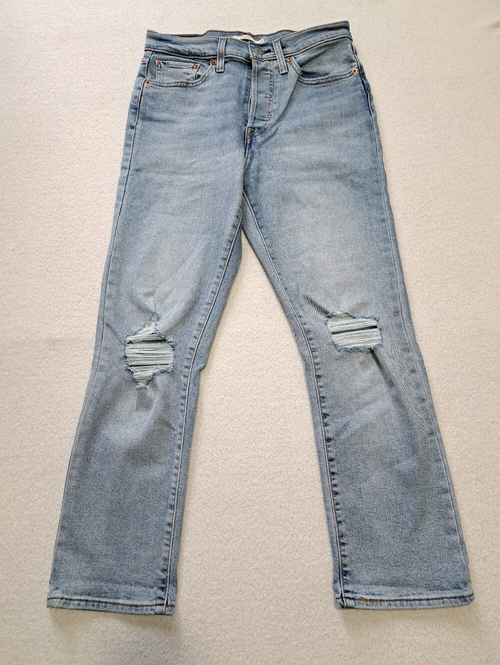Levi's Wedgie Straight Jeans Womens Size 30 Blue Denim Distressed Stretch Casual